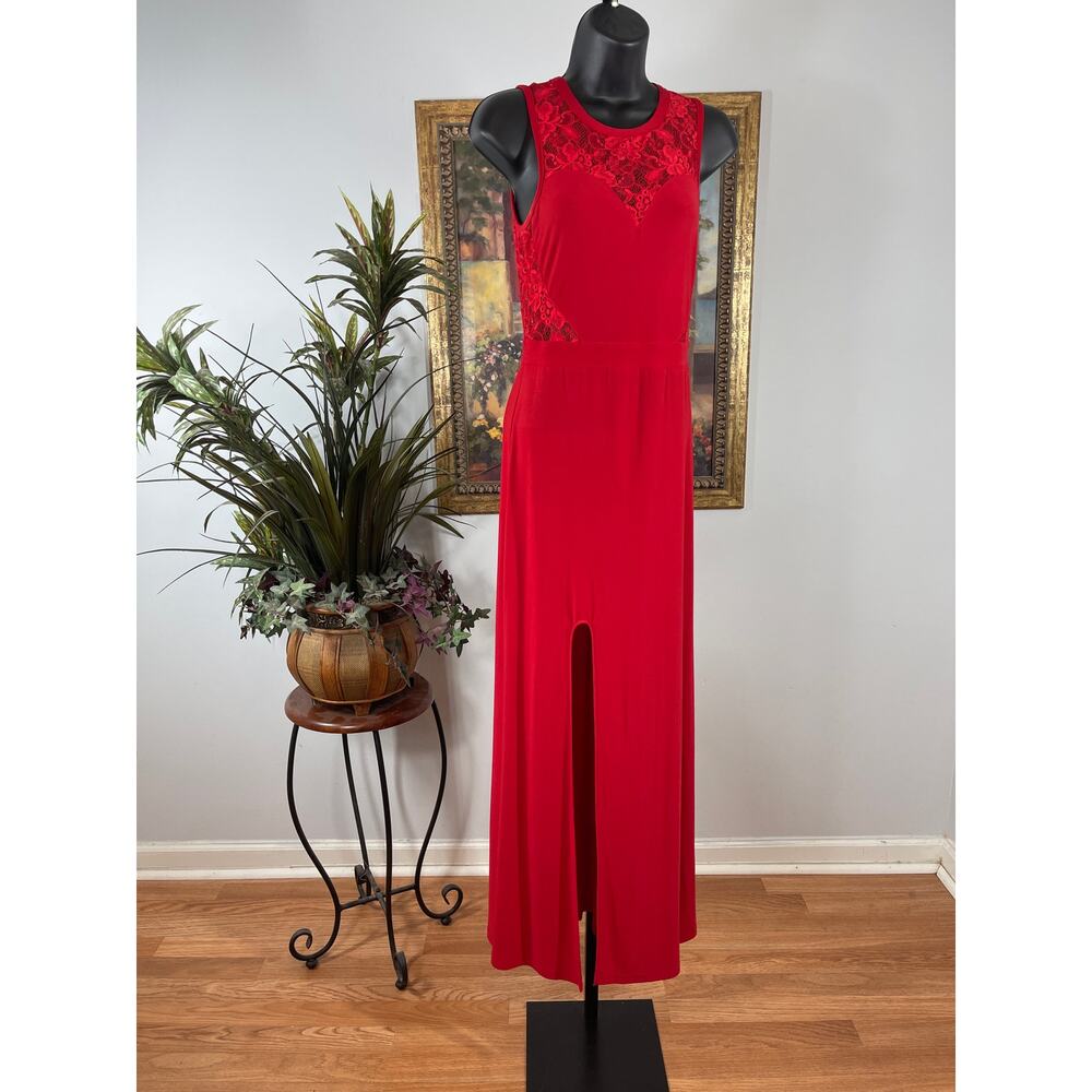 MIUSOIL Maxi Dress Womens S Red High Slit Front Romantic Glamorous Contemporary